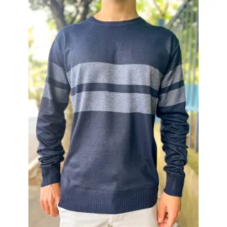 Suéter Masculino de Inverno com Listras em Modal - Blusa Frio 3RD SD359 - Preto