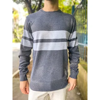 Suéter Masculino de Inverno com Listras em Modal - Blusa Frio 3RD SD359 - Preto