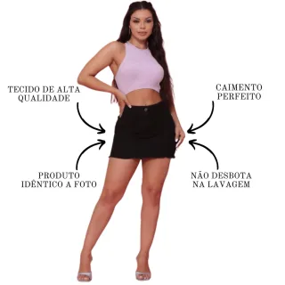 Saia Jeans Feminina Cintura Alta Preta Desfiada - Levanta Bumbum - 40