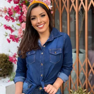 Blusa Social Manga Longa Jeans Premium Feminina - P M G GG - Camisa Jeans Clara 125