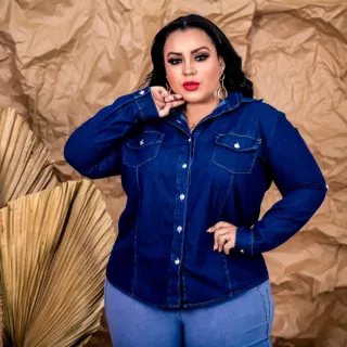 Blusa Social Manga Longa Jeans Premium Feminina - P M G GG - Camisa Jeans Clara 125
