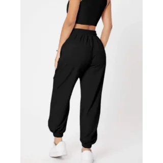 Cordão de Ajuste, Calça Moletom Adulto Com Bolso Na Frente - CALÇA FEMININA MOLETOM PRETA