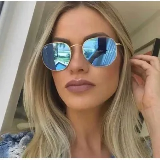 Óculos Hexagonal Retro Feminino Unissex - Preto (Todo preto)