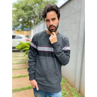 Suéter Masculino Listra Modal Inverno Frio Blusa 3RD SD367 - Cinza Escuro
