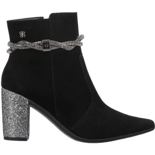 Tira Strass Bota Feminina Salto Alto Brilho Glíter Glam Bico Fino - Preto