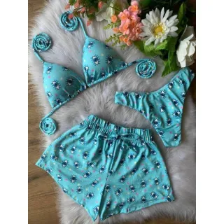 Conjunto biquini asa delta feminino, moda praia verao - Kit com 3 peças - Conchas