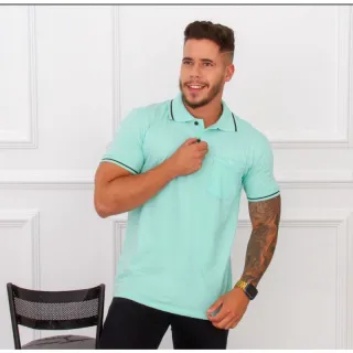 Camiseta Masculina com Bolso e Gola Polo - Vermelho