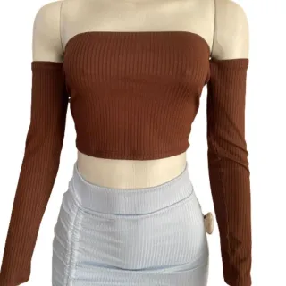 Canelado Cropped Feminino Ombro a Ombro - Várias Cores - Branco