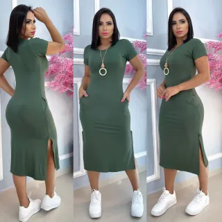 Midi Vestido Feminino Com Bolso - Verde Bandeira