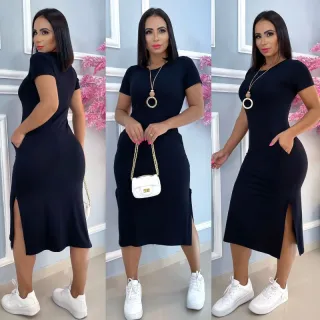 Midi Vestido Feminino Com Bolso - Verde Bandeira