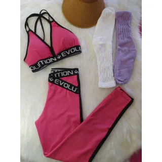 Top e Legging Feminino Fitness Conjunto Elástico - Preto