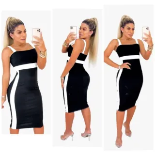 Moda Gringa - Vestido Estiloso Alça Larga com Faixa Lateral - TELHA /PEROLA