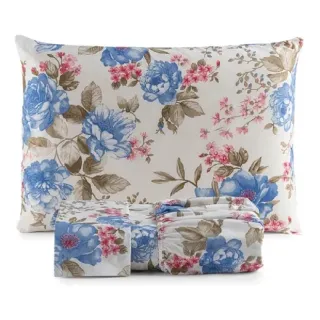 Lençol de Cama Casal Estampado com Elástico - Jogo de 3 Peças - Único