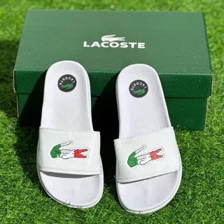 Sandália slide Lacoste unissex, modelo nuvem croco REF: 01 - Branco-Verde