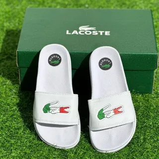 Sandália slide Lacoste unissex, modelo nuvem croco REF: 01 - Branco-Verde
