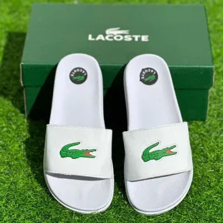 Sandália slide Lacoste unissex, modelo nuvem croco REF: 01 - Branco-Verde