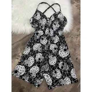 Alça fina macacquinho: estilo e conforto em uma peça - Preto e Branco