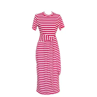 Cinto animal print listrado liso - Vestido mídi com fenda lateral - Listra Azul