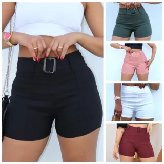 Moda Verão Kit 3 Short Feminino Bengaline Cintura Alta Sem Bolso - Cores Surtida