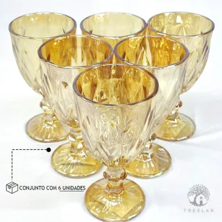 Taças de Vidro Diamond Transparente Âmbar 260ml - Jogo 6 - Único
