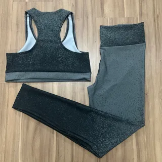 Calça Legging Feminina Estampada Degrade + Conjunto Top Nadador - Fitness Academia - Rosa Claro