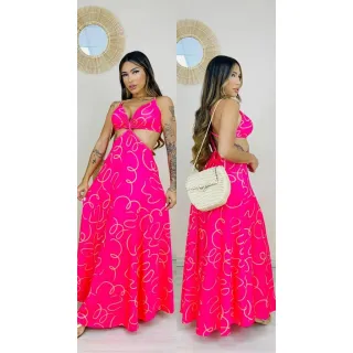 Estampado longo feminino vestido - Inspiração FAR|M 12 c/ bojo