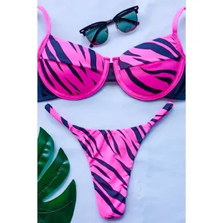 Meia Taça Biquíni (Fio Dental) - Zebra rosa neon