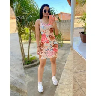 Curto Estampado Vestido Alcinha Canelado - Estampa variada