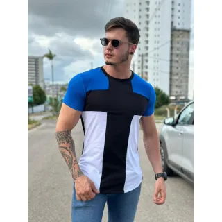 Camiseta Longline masculina em algodão fio 30.1 Penteado - Listrada Oversized - Branco com preto