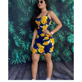 Curto Estampado Vestido Alcinha Canelado - Estampa variada