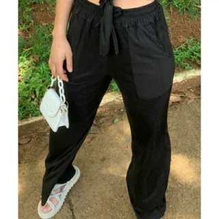 Pantalona de Suede com Cintura Alta e Barra Larga - Verde Claro