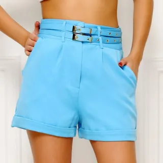 Feminina Alfaiataria Short Com 2 Cinto - Rosa Pink