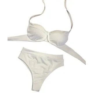 Moda Praia Verão Biquini Canelado Meia Com Bojo Cintura Alta - Verde água