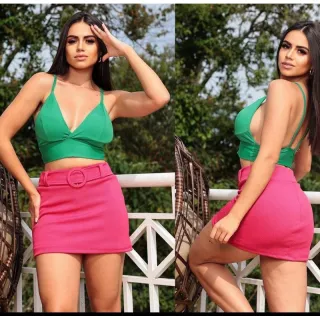 Saia Curta Verão 2022 Tecido Malha CrepeP ao GG 36 ao 46 - Pink