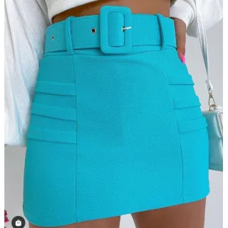 Saia Feminina Modelo Skynni Malha Pop com Cinto p/m/g/gg - Azul Bic