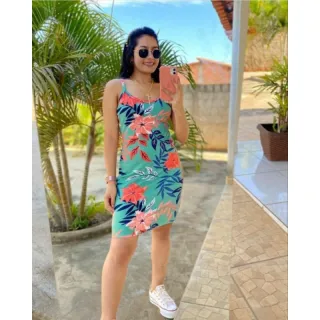 Curto Estampado Vestido Alcinha Canelado - Estampa variada