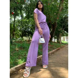 Pantalona de Suede com Cintura Alta e Barra Larga - Verde Claro