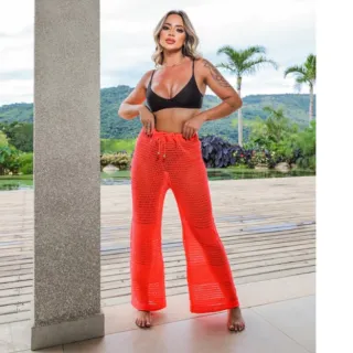 Pantalona Tricot Moda Praia Calça Feminina - Pink