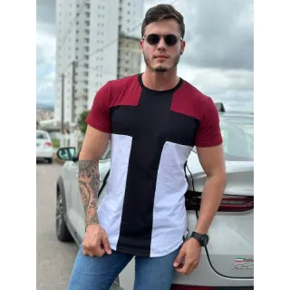 Camiseta Longline masculina em algodão fio 30.1 Penteado - Listrada Oversized - Branco com preto