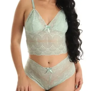 Conjunto Sexy Lingerie Feminino Renda Calcinha Shortinho + Sutiã Sem Bojo - SEM