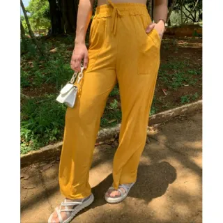 Pantalona de Suede com Cintura Alta e Barra Larga - Verde Claro