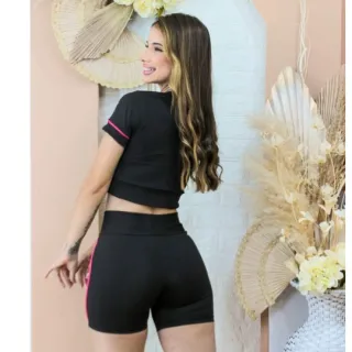 Top cropped feminino academia conjunto short suplex cintura alta fitness - XGG