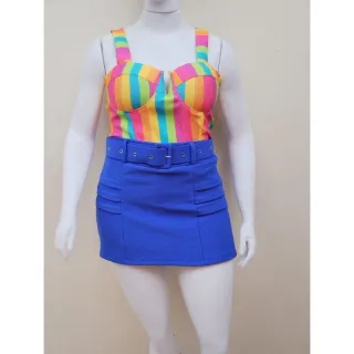 Moda Plus Size: Shorts Saia Neon com Cinto Removível - Envio Imediato - Branco