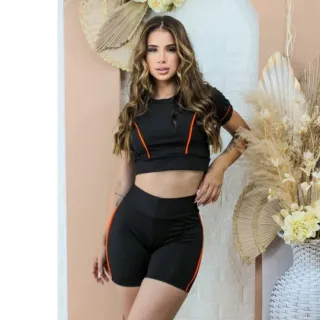 Top cropped feminino academia conjunto short suplex cintura alta fitness - XGG