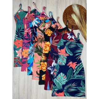 Curto Estampado Vestido Alcinha Canelado - Estampa variada