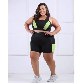 Short fitness com bolso celular e top para academia - conjunto c/b laranja