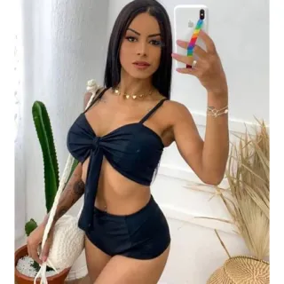 Biquíni Preto Hot Pants - Conjunto 3 Peças com Shorts - Preto