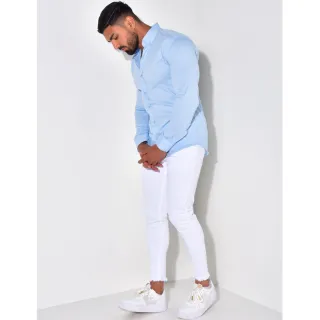 Slim Fit Azul Clara Camisa Social Esporte Fino - Branca