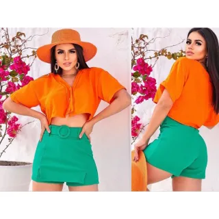 Saia Curta Verão 2022 Tecido Malha CrepeP ao GG 36 ao 46 - Pink