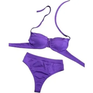 Moda Praia Verão Biquini Canelado Meia Com Bojo Cintura Alta - Verde água